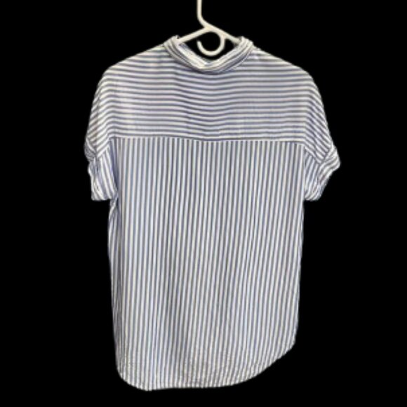 Beach Lunch Lounge Blue & White Vertical Stripe Button-Down Short Sleeve Blouse - Picture 2 of 6